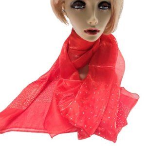 Red Sequin Scarf Glossy Sheen Sheer Scarf Wedding Formal Dress Scarf - NEW